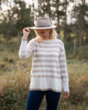 SEE SAW - White/Stone Chevron Stripe Sweater - SW1032