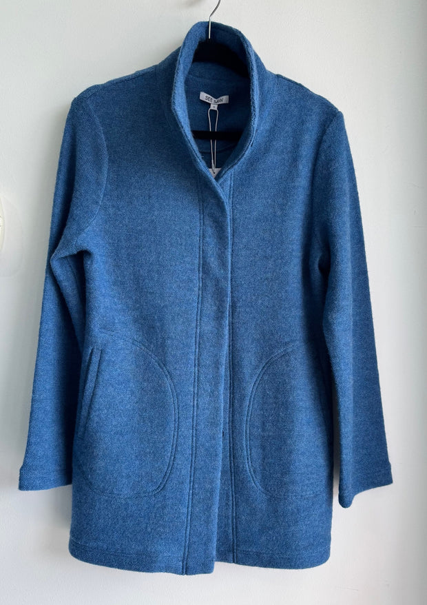 SEE SAW - Denim Boiled Wool Funnel Neck Coat - SS162