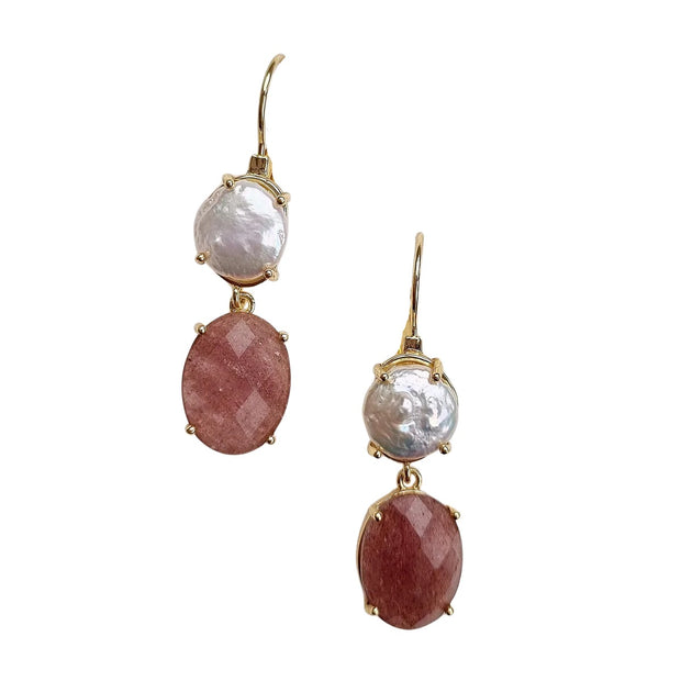 ZODA - Double Gemstone Natural Stone Earring - EH999FWPPINK