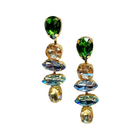 ZODA - Gloria Cascading Gem Earrings Green Blue - AE21035GREENBLUE