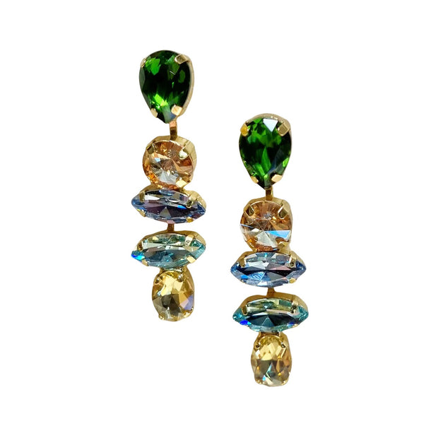 ZODA - Gloria Cascading Gem Earrings Green Blue - AE21035GREENBLUE