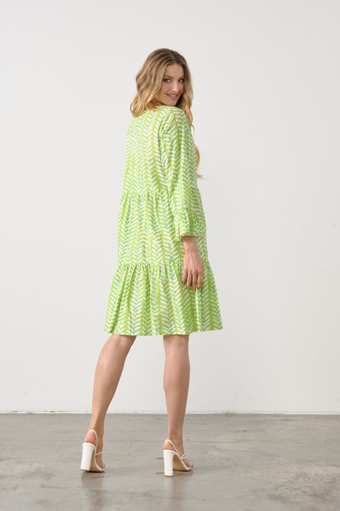 HOLMES & FALLON - Green Multi Tiered Tassel Tie Neckline Dress - HF2508