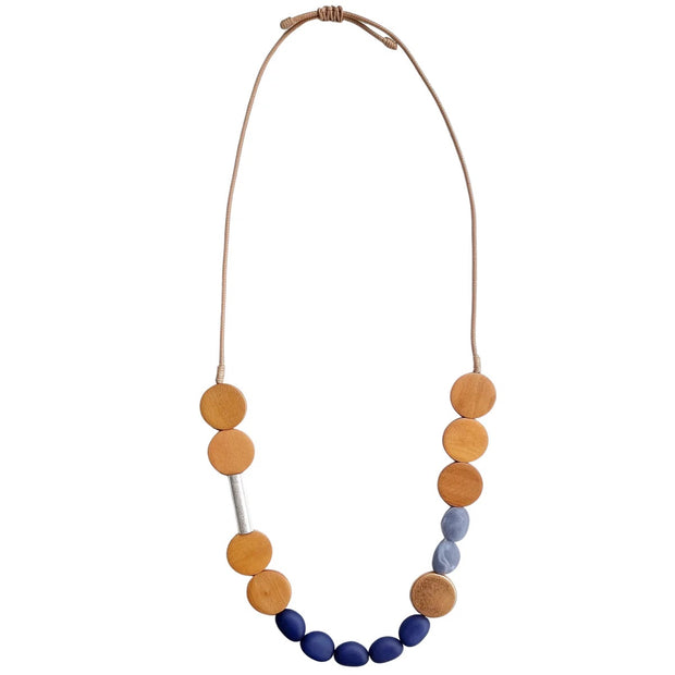 ZODA - Lyssa Wooden Disc Necklace Blue - KN2353123-BLUE