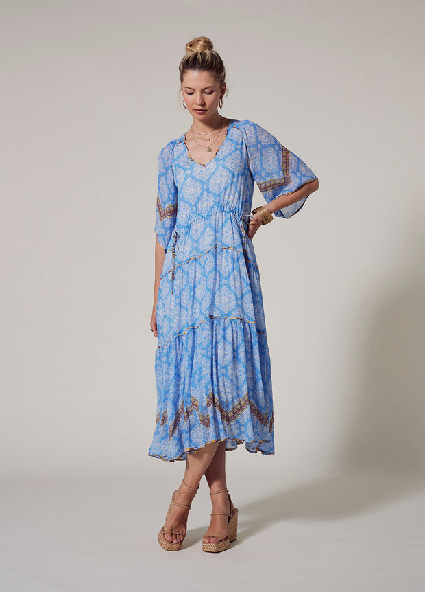 LOOBIES STORY - Anacapri Midi Dress in Blue Bell Multi - LS2720