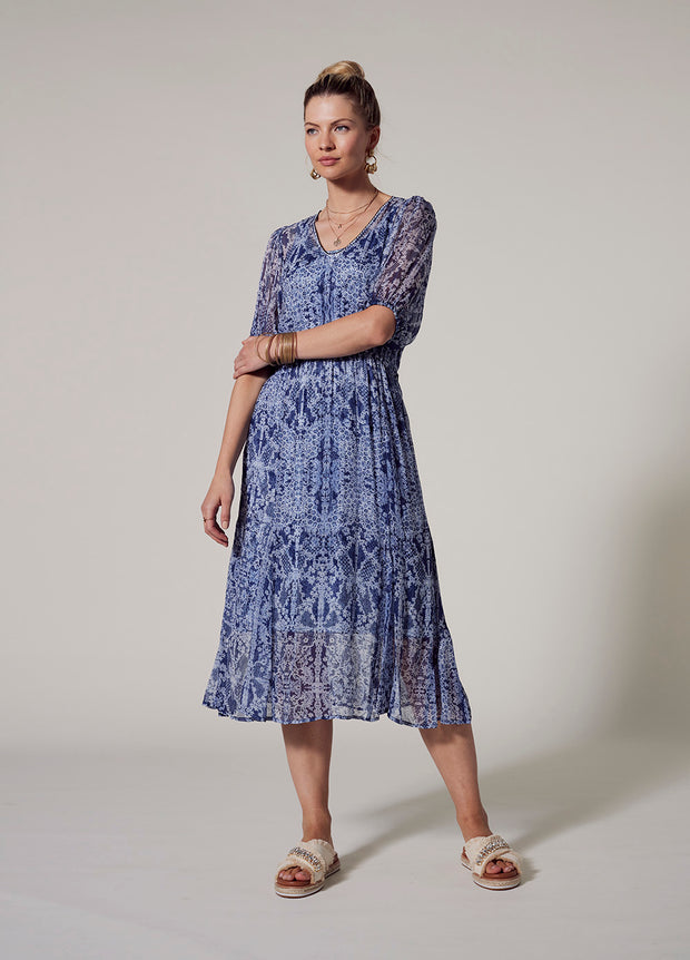 LOOBIES STORY - Arezzo Midi Dress in Indigo Multi - LS2758