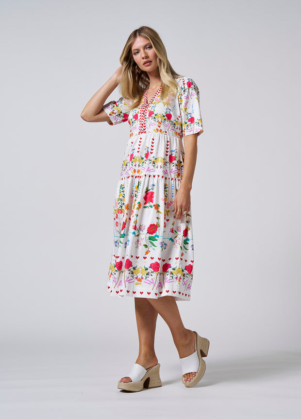 LOOBIES STORY - Harmonia Midi Dress in White Multi - LS2812