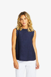 PING PONG - Navy Lucy Linen Scallop Top - P595365