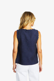 PING PONG - Navy Lucy Linen Scallop Top - P595365