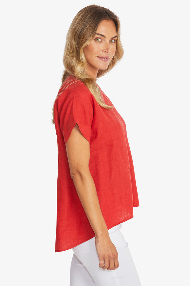 PING PONG - Chilli Misty Linen Top - P595341