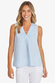 PING PONG - Baby Blue Linen Sleeveless Top - P595342