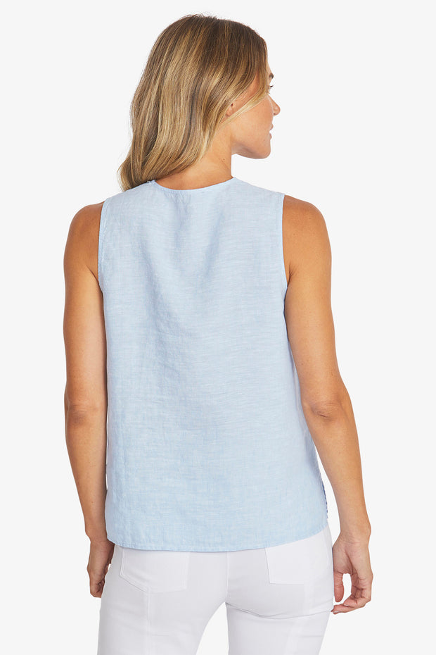 PING PONG - Baby Blue Linen Sleeveless Top - P595342