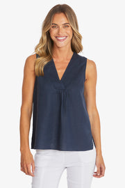 PING PONG - French Navy Linen Sleeveless Top - P595342