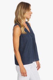 PING PONG - French Navy Linen Sleeveless Top - P595342