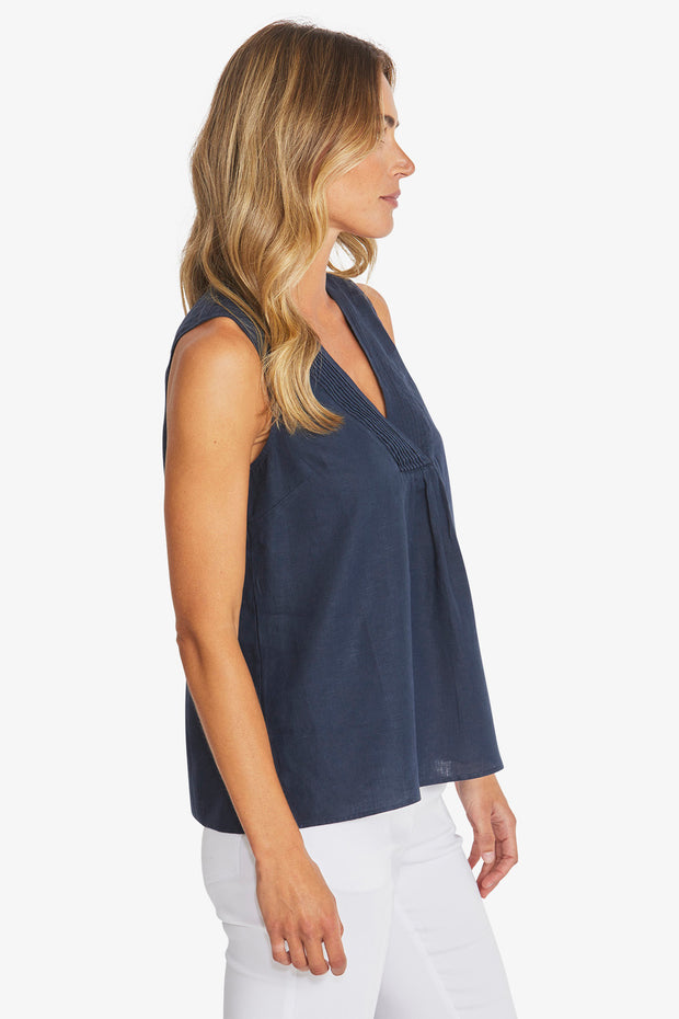 PING PONG - French Navy Linen Sleeveless Top - P595342