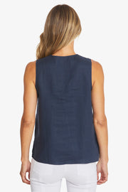 PING PONG - French Navy Linen Sleeveless Top - P595342