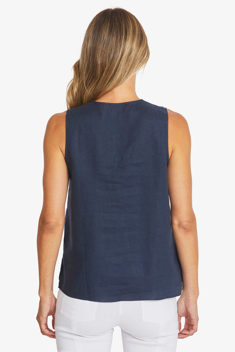 PING PONG - French Navy Linen Sleeveless Top - P595342
