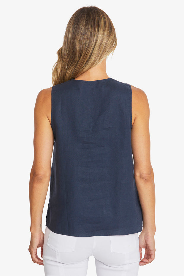 PING PONG - French Navy Linen Sleeveless Top - P595342