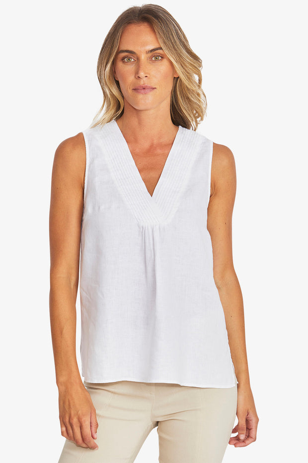 PING PONG - White Linen Sleeveless Top - P595342