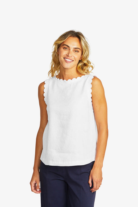 PING PONG - White Lucy Linen Scallop Top - P595365