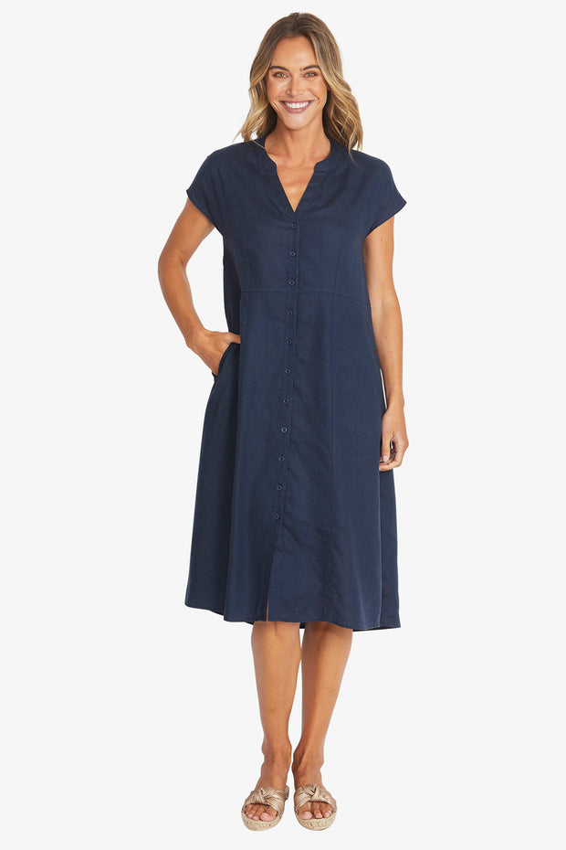 PING PONG - French Navy Sammy Linen Dress - P595544