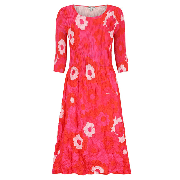 ALQUEMA - Pink Flower Spot 3/4 Sleeve Smash Pocket Dress - ADC544