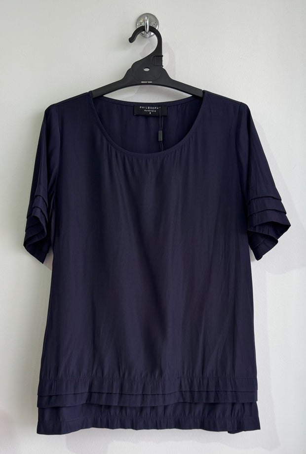PHILOSOPHY - Black Pleat Short Sleeve Pleat Top