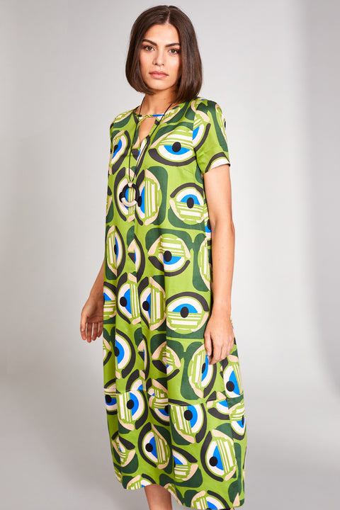 PERUZZI - Green Retro Print Dress - S24104