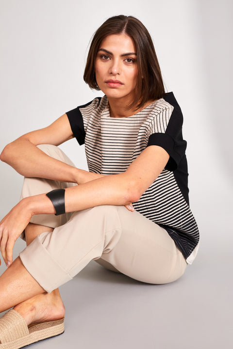 PERUZZI - Black/Sand Graded Stripe Top - S24160