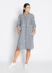 PHILOSOPHY - Navy Wide Stripe Sierra 3/4 Sleeve Shirt Dress