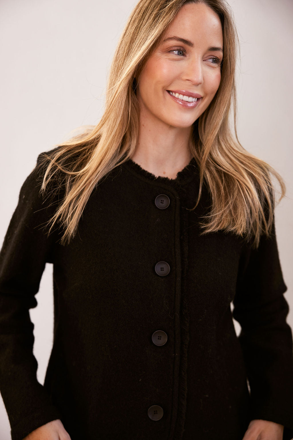 SEE SAW - Black Boiled Wool Fray Trim Jacket - SS161
