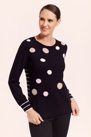 SEE SAW - Black with Wheat/White Multi Spot and Stripe Back Sweater - SW1001