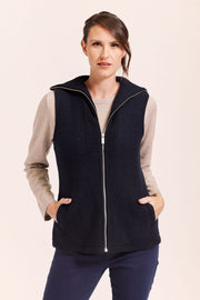 SEE SAW - Black Boiled Wool Rib Collar Zip Front Vest - SW951