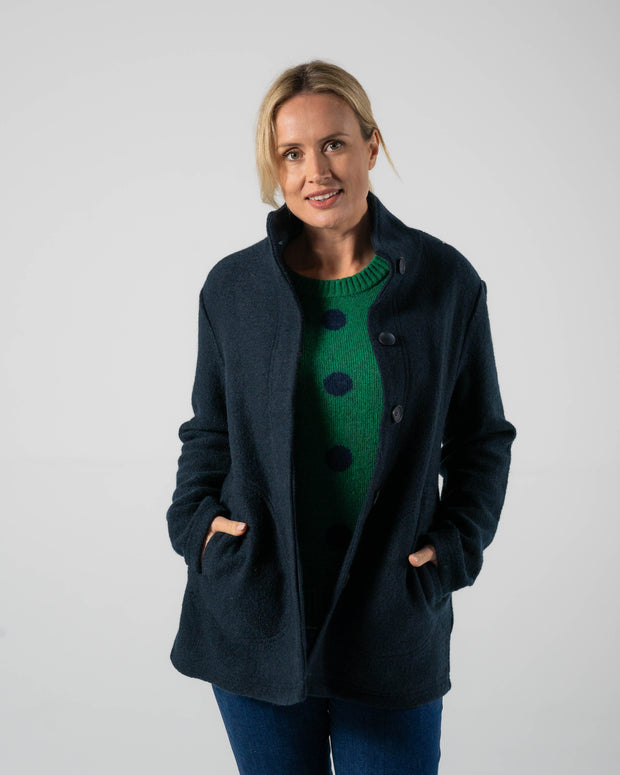 SEE SAW - Navy Boiled Wool Funnel Neck Coat - SW961