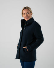 SEE SAW - Navy Boiled Wool Funnel Neck Coat - SW961