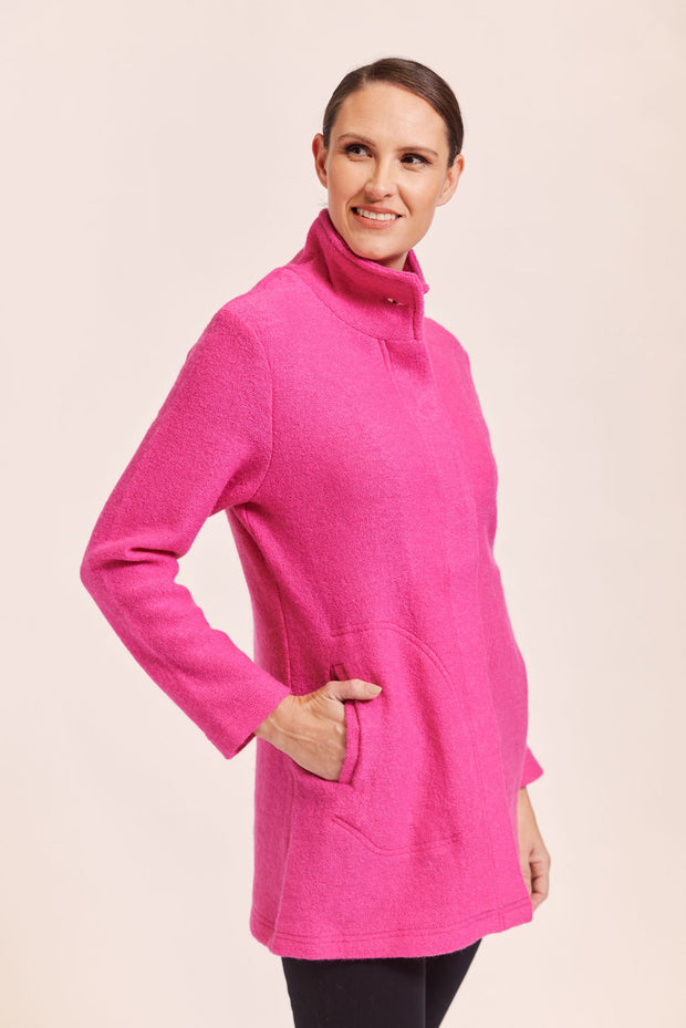 SEE SAW - Pink Boiled Wool Funnel Neck Coat - SW961