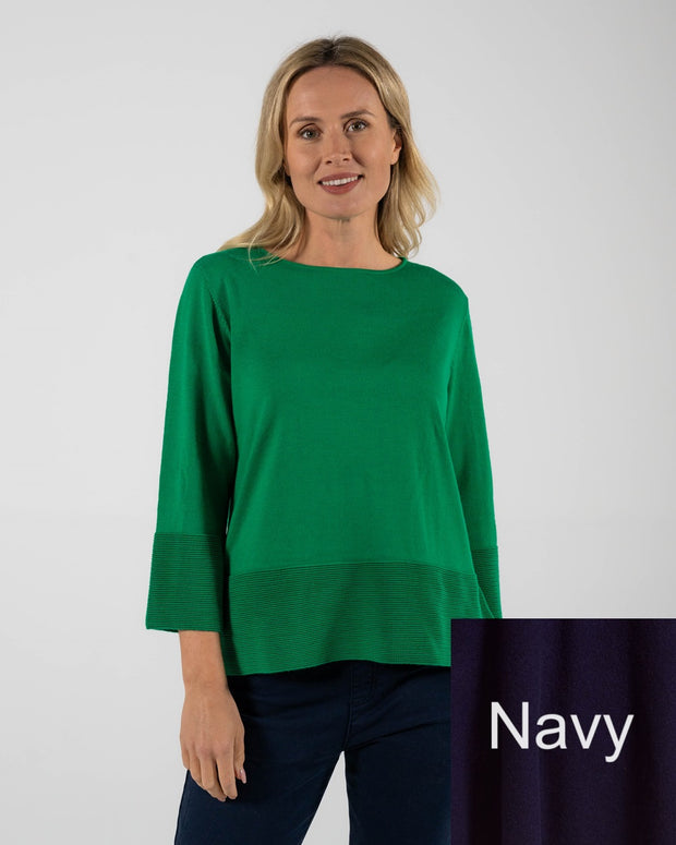 SEE SAW - Navy 7/8 Sleeve Rib Sweater - SW989