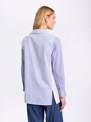 MARCO POLO - Sea Blue Long Sleeve Spliced Stripe Shirt