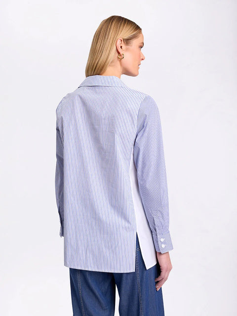 MARCO POLO - Sea Blue Long Sleeve Spliced Stripe Shirt