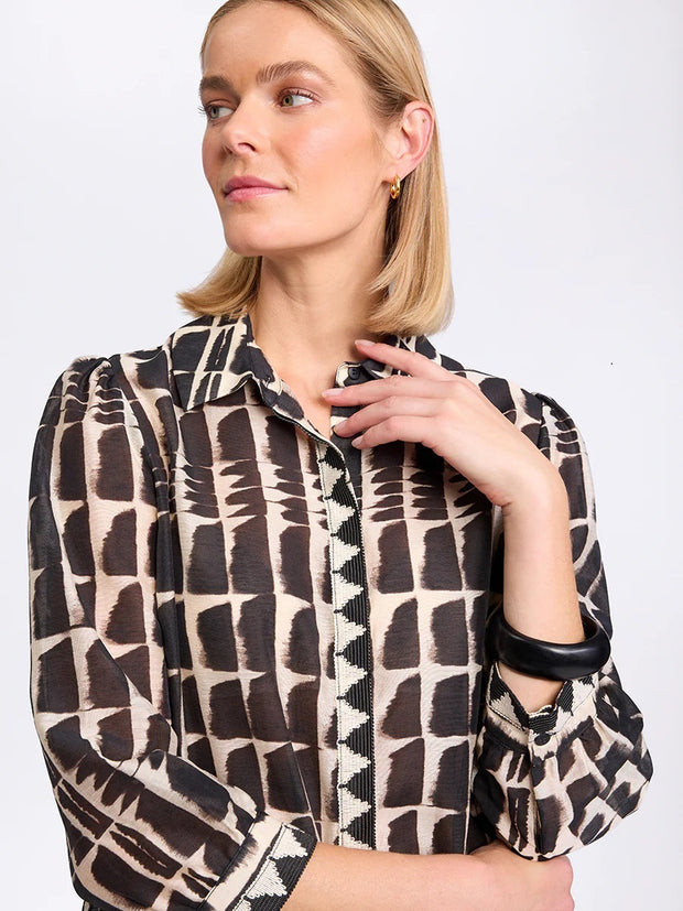 MARCO POLO - Black Ikat 3/4 Sleeve Shirt