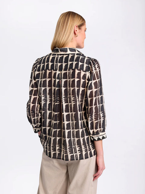 MARCO POLO - Black Ikat 3/4 Sleeve Shirt