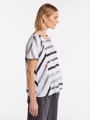 MARCO POLO - Short Sleeve Brushed Stripe Top - YTMS54683