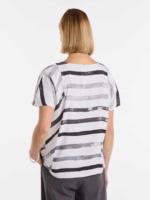 MARCO POLO - Short Sleeve Brushed Stripe Top - YTMS54683