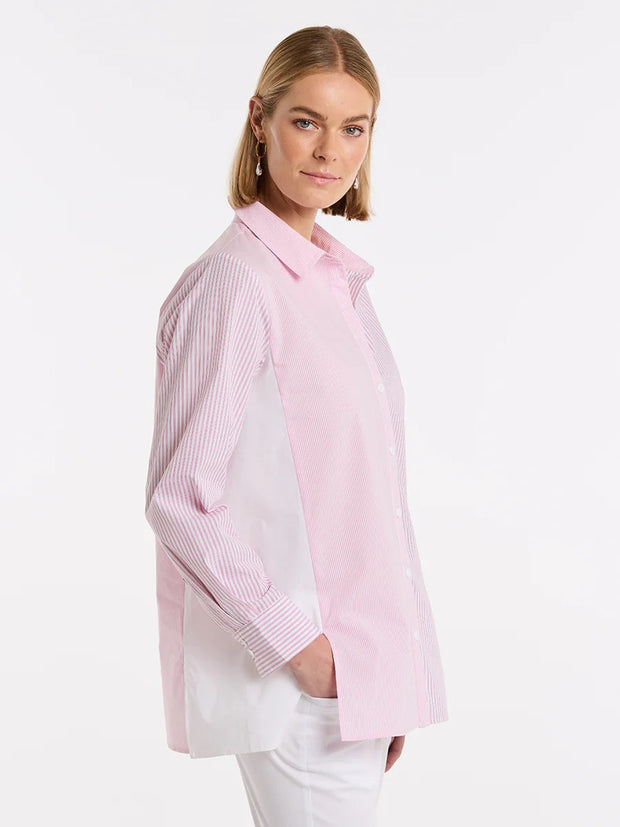 MARCO POLO - Pink Salt Long Sleeve Spliced Stripe Shirt