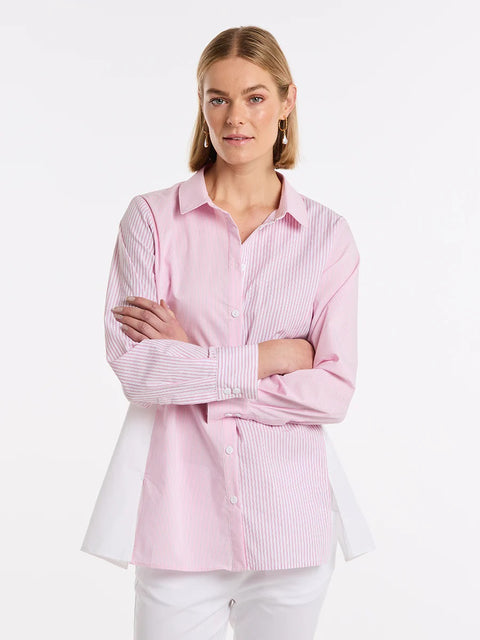 MARCO POLO - Pink Salt Long Sleeve Spliced Stripe Shirt