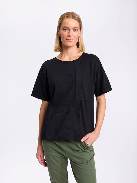 MARCO POLO - Black Short Sleeve Spliced Tee - YTMS57461