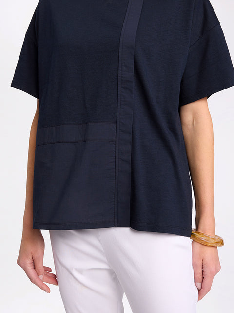 MARCO POLO - Navy Short Sleeve Spliced Tee - YTMS57461