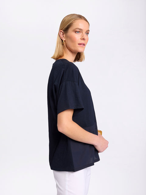 MARCO POLO - Navy Short Sleeve Spliced Tee - YTMS57461