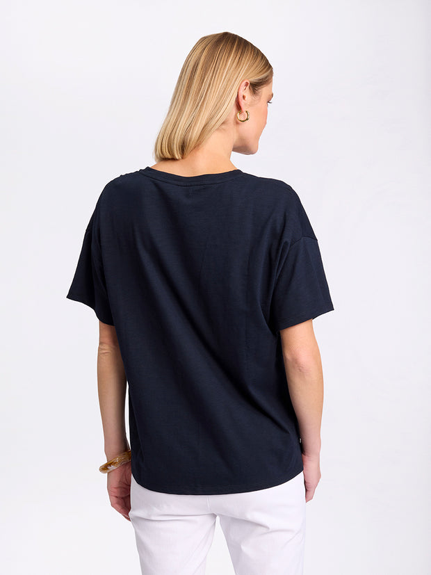 MARCO POLO - Navy Short Sleeve Spliced Tee - YTMS57461