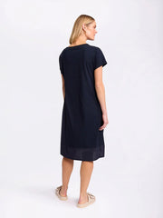 MARCO POLO - Navy Short Sleeve Spliced Dress