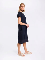 MARCO POLO - Navy Short Sleeve Spliced Dress